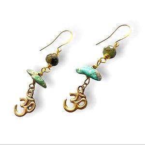 Zen Om / Aum 14K Gold Turquoise Earrings